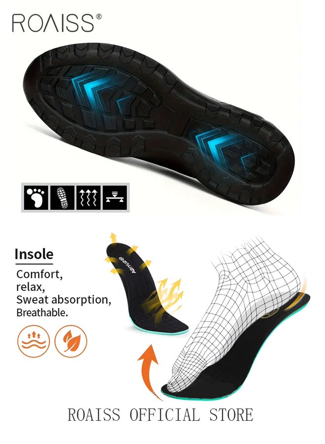 roaiss Men's European Standard Steel Toe Safety Shoes Fly Woven Mesh Work Labor Protection Shoes Mens Light Breathable Moisture Absorbent Sports Shoes Stylish Non Slip Wear Resistant Sneakers Colorblock Sneakers - Image 5
