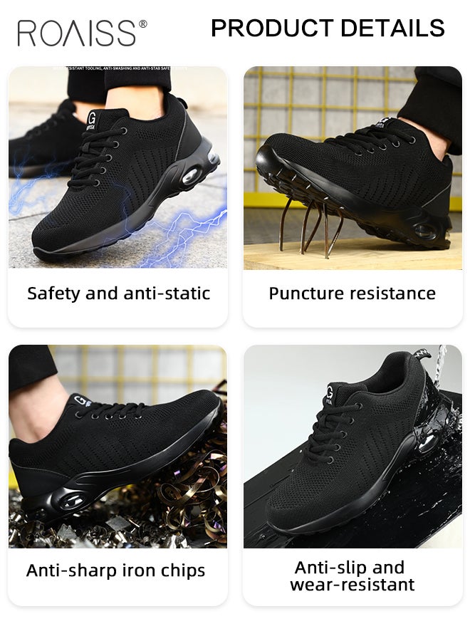 roaiss Men's European Standard Steel Toe Safety Shoes Fly Woven Mesh Work Labor Protection Shoes Mens Light Breathable Moisture Absorbent Sports Shoes Stylish Non Slip Wear Resistant Sneakers Colorblock Sneakers - Image 3