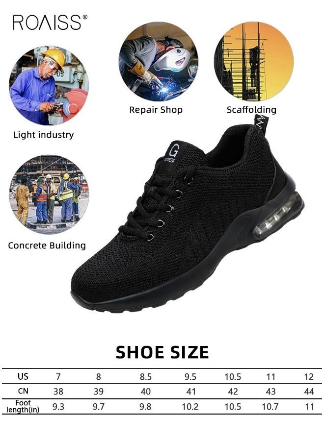 roaiss Men Lace Up Steel Toe Safety Shoes Puncture Proof Work Shoes, Stylish Sneakers for Men, Breathable Running Shoes with Soft Sole, Comfy Low Top Sports Shoes, Suitable for Construction, Industrial Sites, Manufacturing and Outdoor Activities Black - Image 5