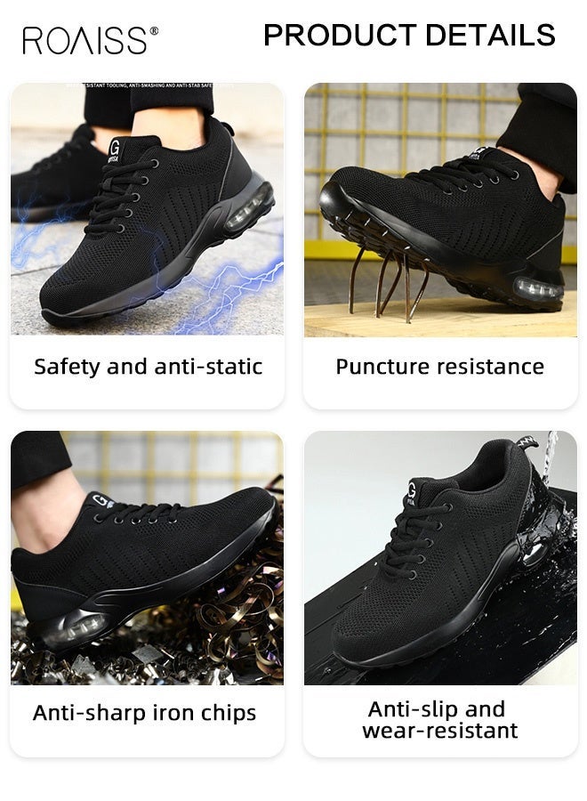 roaiss Men Lace Up Steel Toe Safety Shoes Puncture Proof Work Shoes, Stylish Sneakers for Men, Breathable Running Shoes with Soft Sole, Comfy Low Top Sports Shoes, Suitable for Construction, Industrial Sites, Manufacturing and Outdoor Activities Black - Image 3