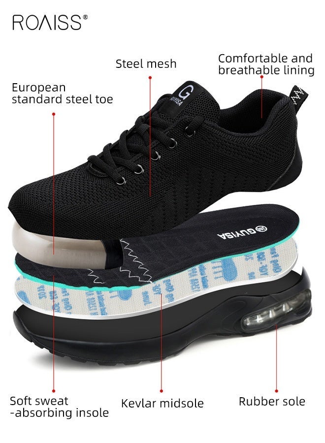 roaiss Men Lace Up Steel Toe Safety Shoes Puncture Proof Work Shoes, Stylish Sneakers for Men, Breathable Running Shoes with Soft Sole, Comfy Low Top Sports Shoes, Suitable for Construction, Industrial Sites, Manufacturing and Outdoor Activities Black - Image 2