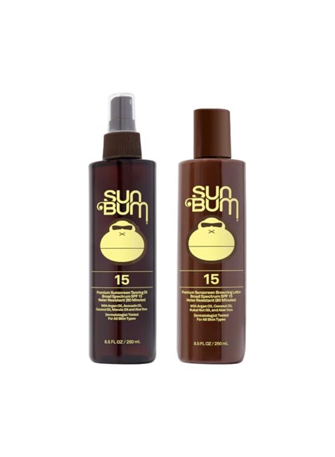 Sun Bum لوشن برونزنج من صن بوم مع زيت تان SPF 15 نباتي وصديق للشعاب المرجانية خالي من الأوكتينوكات وأوكسي بنزون كريم وزيت تان للشمس مع الألوة فيرا - Image 1