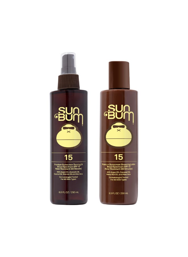 Sun Bum لوشن برونزنج من صن بوم مع زيت تان SPF 15 نباتي وصديق للشعاب المرجانية خالي من الأوكتينوكات وأوكسي بنزون كريم وزيت تان للشمس مع الألوة فيرا - Image 3