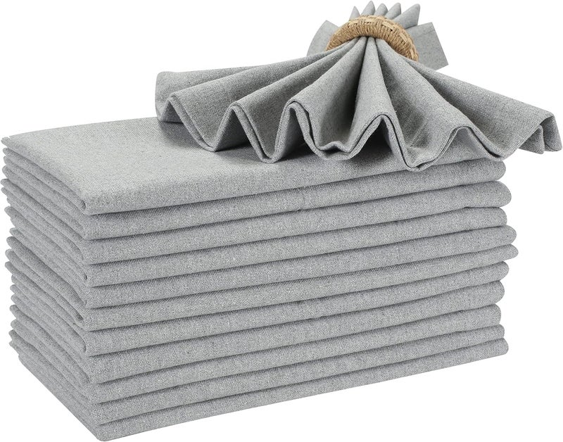 Bedding Craft Cotton Dinner Cloth Napkins Set of 12  18x18 Inch Fabric Light Grey Cloth Washable NapkinsReusable  Machine Washable Cloth Napkins for WeddingsRestaurantsEveryday Use - Image 1
