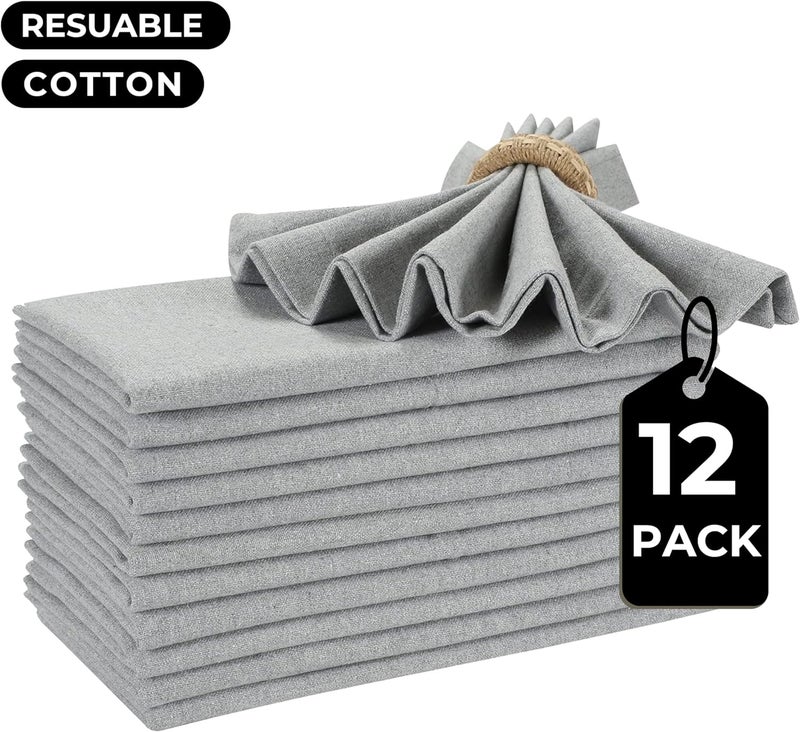 Bedding Craft Cotton Dinner Cloth Napkins Set of 12  18x18 Inch Fabric Light Grey Cloth Washable NapkinsReusable  Machine Washable Cloth Napkins for WeddingsRestaurantsEveryday Use - Image 2
