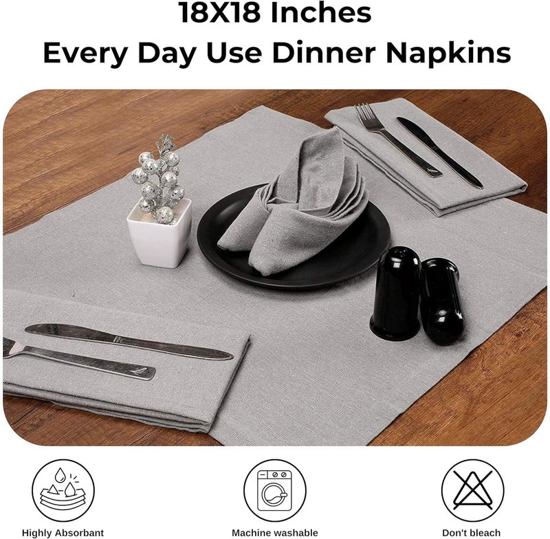 Bedding Craft Cotton Dinner Cloth Napkins Set of 12  18x18 Inch Fabric Light Grey Cloth Washable NapkinsReusable  Machine Washable Cloth Napkins for WeddingsRestaurantsEveryday Use - Image 3