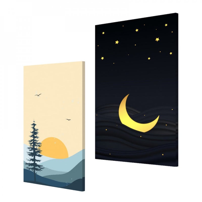 Marktna Double canvas painting with a moon design, total size 100 x 70 cm - Image 2