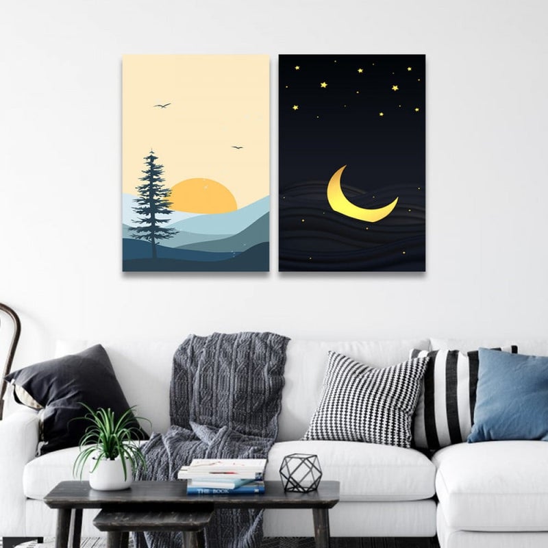 Marktna Double canvas painting with a moon design, total size 100 x 70 cm - Image 1