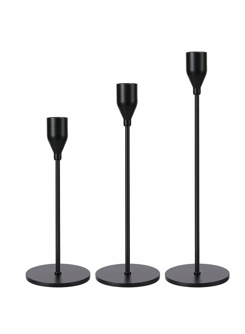 Excefore 3 Pcs Matte Black Candle Holders for Taper Candles, Decorative Candlestick Holder for Wedding, Dinning, Party, Fits 3/4 inch Thick Candle&Led Candles (Metal Candle Stand) - Image 1