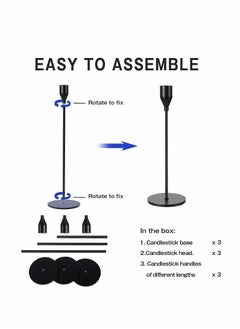 Excefore 3 Pcs Matte Black Candle Holders for Taper Candles, Decorative Candlestick Holder for Wedding, Dinning, Party, Fits 3/4 inch Thick Candle&Led Candles (Metal Candle Stand)  - Image 5