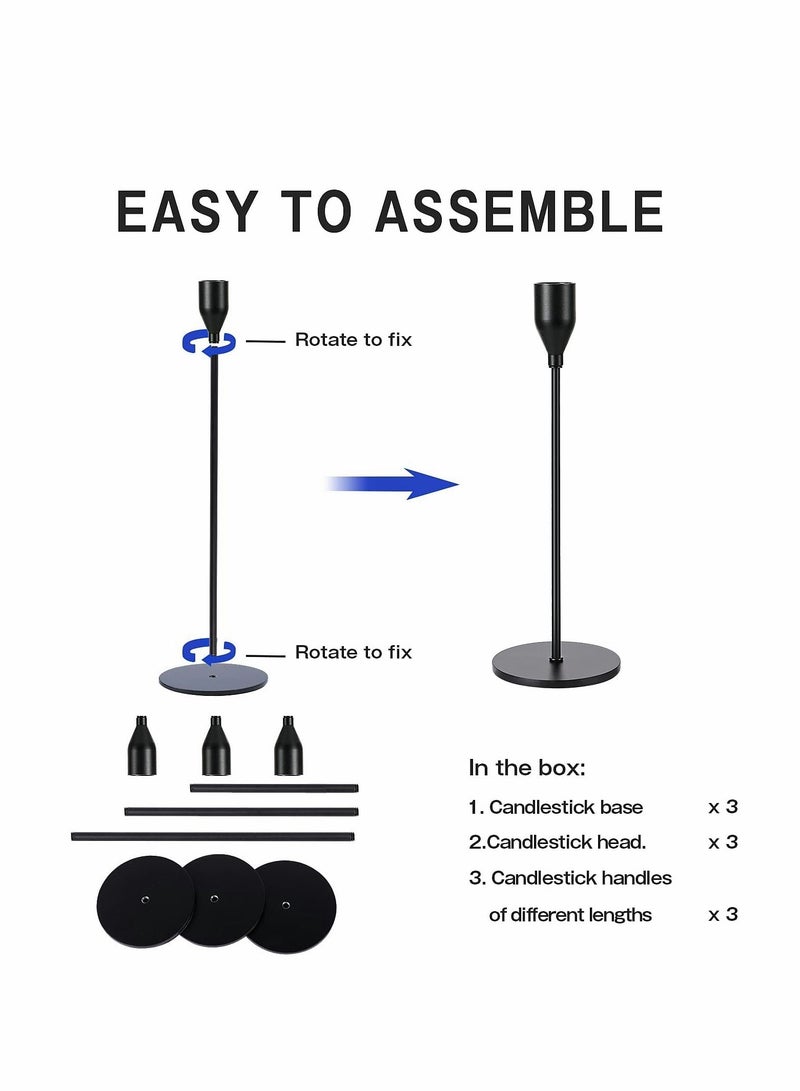 Excefore 3 Pcs Matte Black Candle Holders for Taper Candles, Decorative Candlestick Holder for Wedding, Dinning, Party, Fits 3/4 inch Thick Candle&Led Candles (Metal Candle Stand) - Image 5