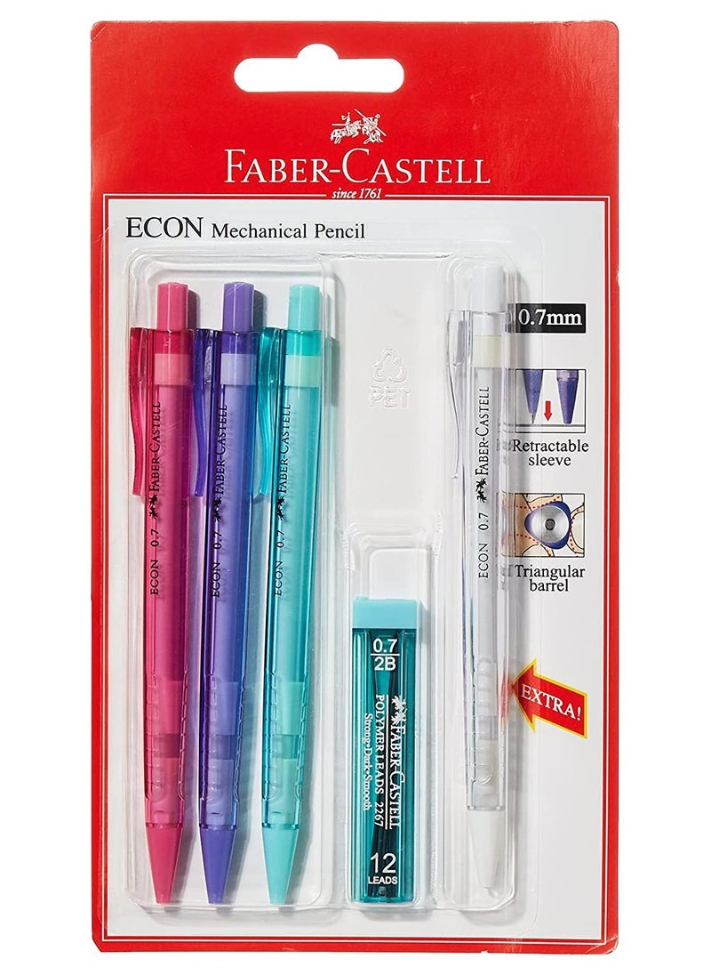 FABER-CASTELL أقلام رصاص ميكانيكية مكونة من 4 قطع مع مجموعة من الرصاص 0.7 ملم