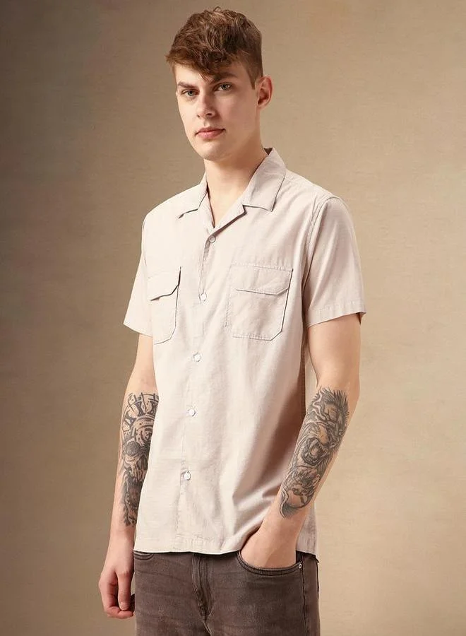 Dennis Lingo Dennis Lingo Solid Relaxed Fit Spread Collar Shirt with Pocket