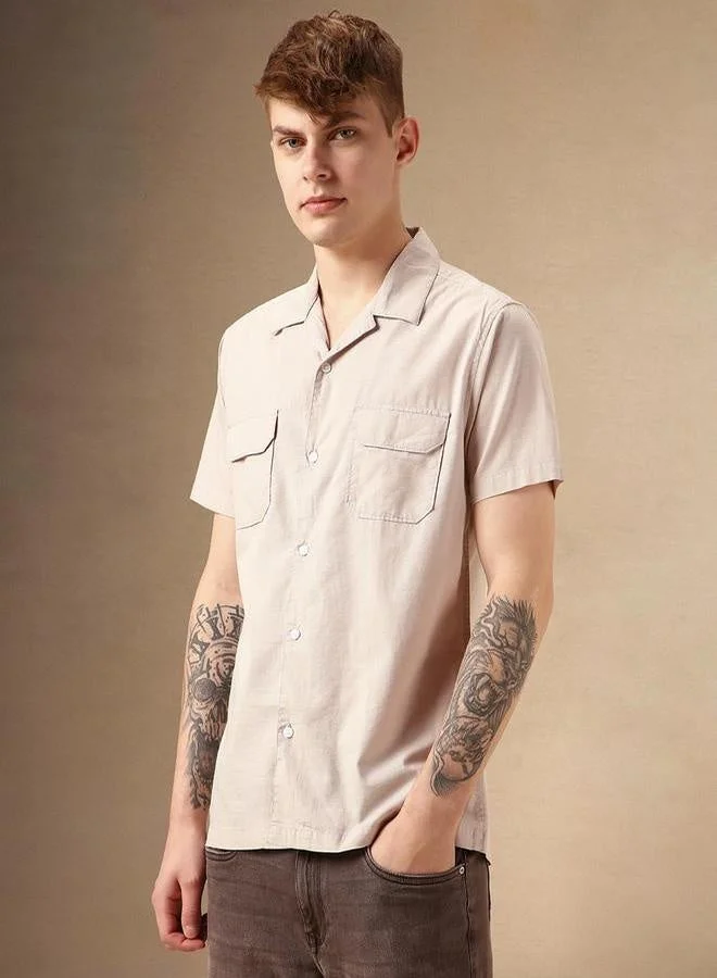Dennis Lingo Dennis Lingo Solid Relaxed Fit Spread Collar Shirt with Pocket