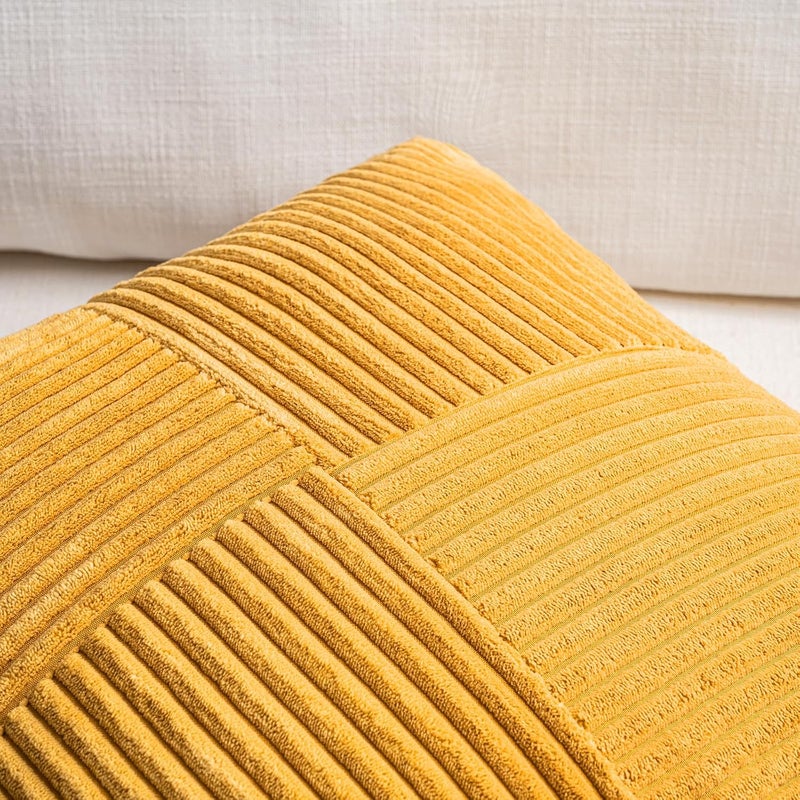 Fancy Homi 2 Packs Gold Yellow Lumbar Decorative Throw Pillow Covers 16x26 Inch for Living Room Couch Bed, Rustic Farmhouse Boho Home Decor, Soft Striped Corduroy Rectangle Accent Cushion Case - Image 3