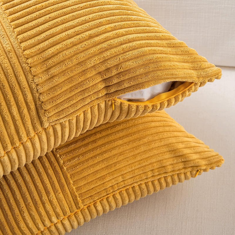 Fancy Homi 2 Packs Gold Yellow Lumbar Decorative Throw Pillow Covers 16x26 Inch for Living Room Couch Bed, Rustic Farmhouse Boho Home Decor, Soft Striped Corduroy Rectangle Accent Cushion Case - Image 4