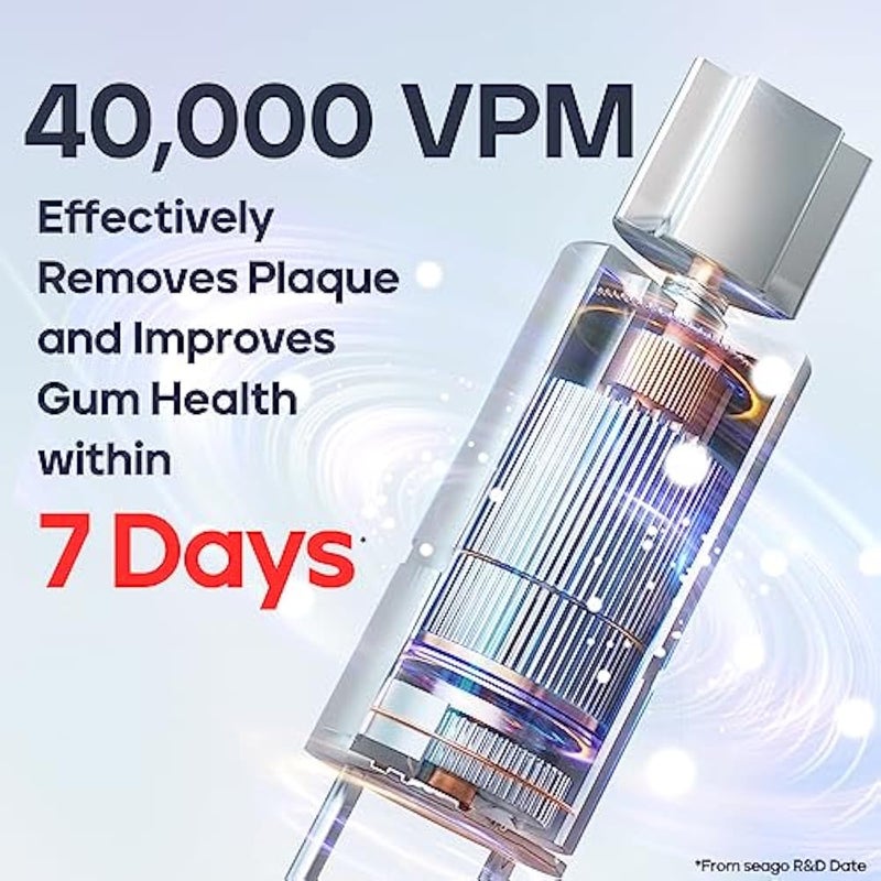 seago Sonic Electric Toothbrush, Rechargeable Power Toothbrush with 8 Duponts Brush Heads, Electric Toothbrush 4000Vpm with 2 Minute Smart Timer, 5 Modes with Teeth Whitening, Gift for Family, Black - Image 2