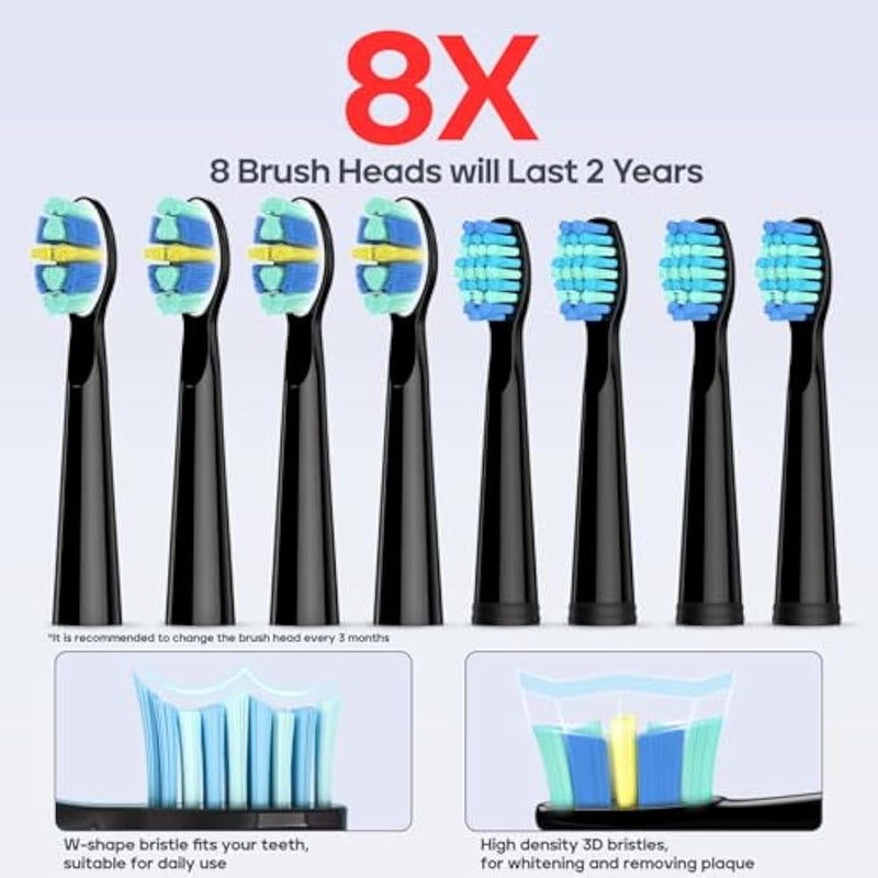 seago Sonic Electric Toothbrush, Rechargeable Power Toothbrush with 8 Duponts Brush Heads, Electric Toothbrush 4000Vpm with 2 Minute Smart Timer, 5 Modes with Teeth Whitening, Gift for Family, Black - Image 4