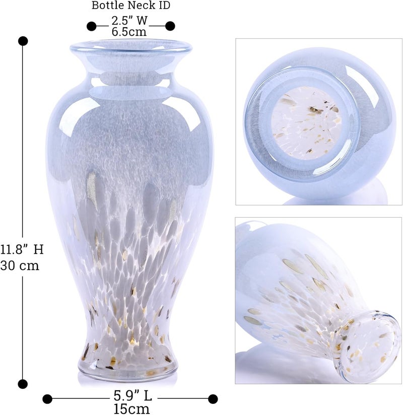 oliruim 11.8" Tall Blown Blue Glass Vase, Colorful Opaque Glass Vase, Unique Design Wide Mouth Art Vase Decoration for Home, Living Room, Dining Table, Pampas Grass Decor (Blue White) - Image 2