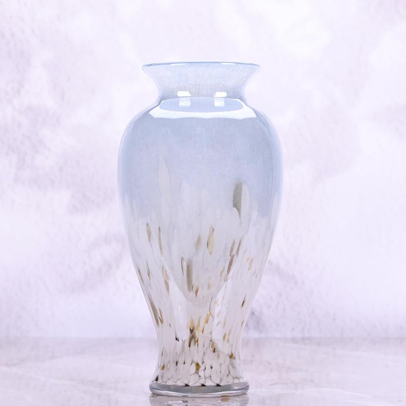 oliruim 11.8" Tall Blown Blue Glass Vase, Colorful Opaque Glass Vase, Unique Design Wide Mouth Art Vase Decoration for Home, Living Room, Dining Table, Pampas Grass Decor (Blue White) - Image 4