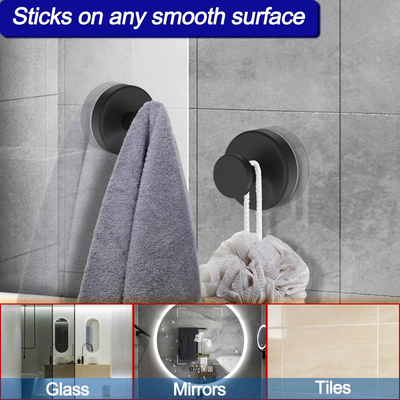 Bntuk Suction Cup Hooks for Shower, Removable Towel Hooks for Bathroom Window Glass Door Wall, Bath Robe Looafh Hook for Hanging - 4 Pack, Black - Image 4