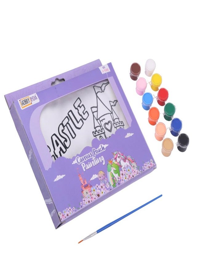 HOBBY INDIA DIY Canvas Pouch Painting Kit for Kids | with Zip Makeup & Toiletry Art Craft Set | Birthday, School, Stationery, Travel, Pencil Bag Boy & Girl | Christmas & Return Gift (Castle Fairy) - Image 1