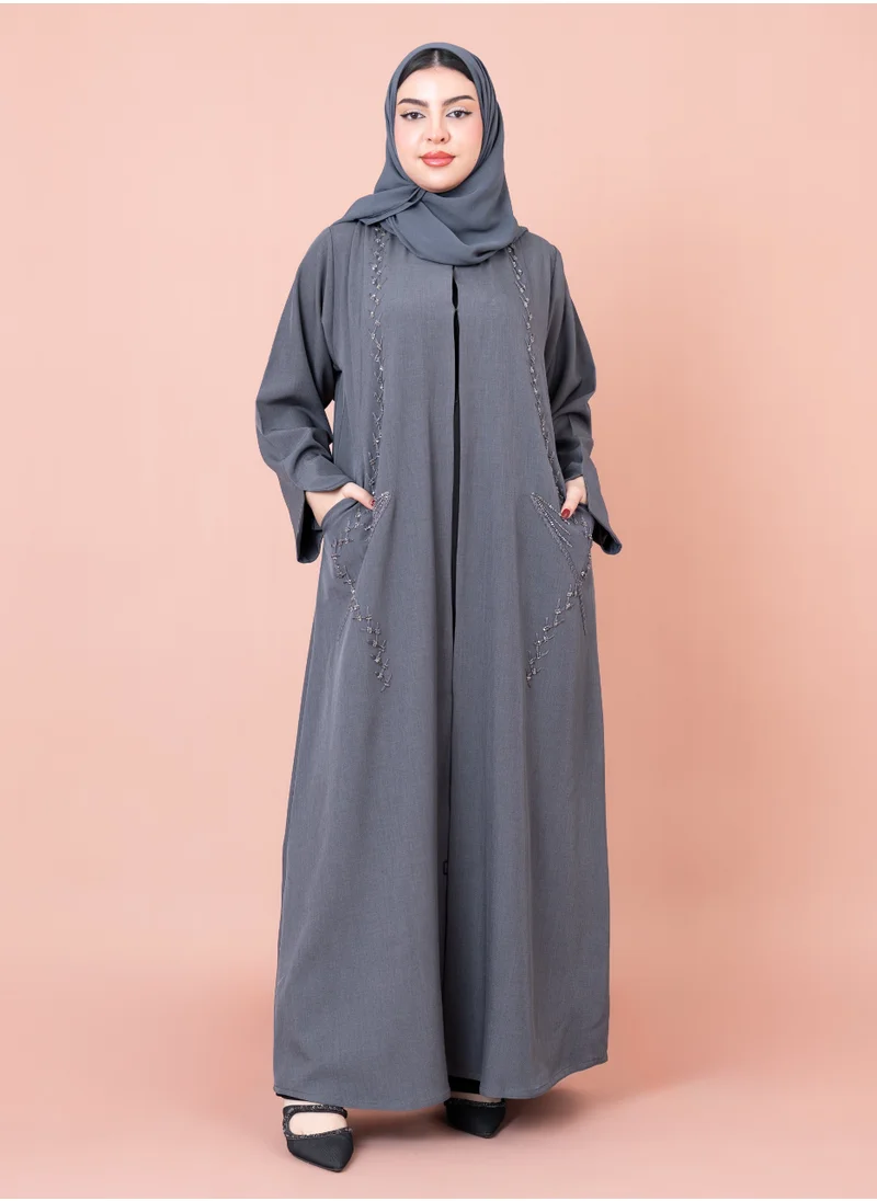 اكسا عباية رسمية بجيوب مطرزة  AIK109 رمادي