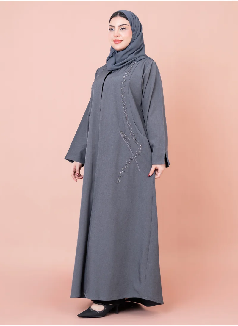 اكسا عباية رسمية بجيوب مطرزة  AIK109 رمادي
