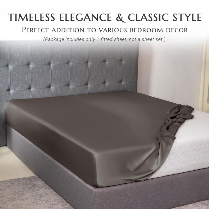 THXSILK THXSILK Natural Silk Fitted Bed Sheet  100% 7A+ Silk  Deep Pocket to 16 ""  Soft and Wrinkle Free  1 Fitted Sheet Only (King  Charcoal)  - Image 2