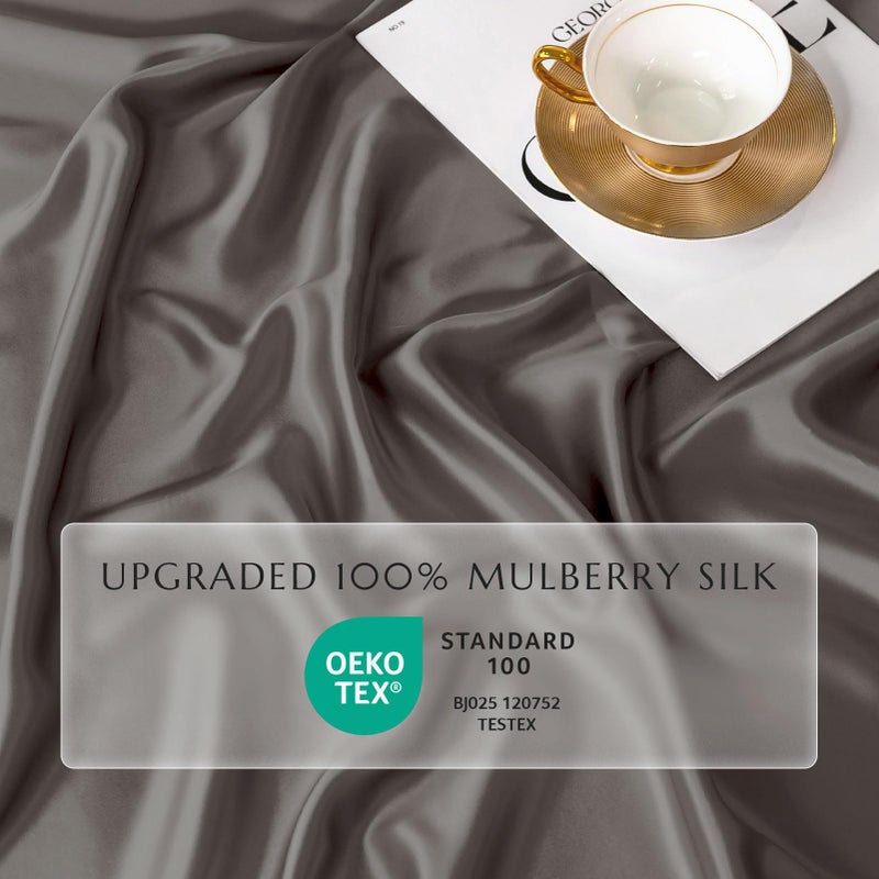THXSILK THXSILK Natural Silk Fitted Bed Sheet  100% 7A+ Silk  Deep Pocket to 16 ""  Soft and Wrinkle Free  1 Fitted Sheet Only (King  Charcoal)  - Image 3