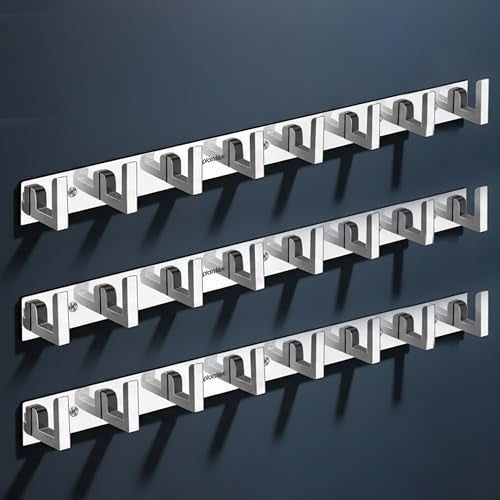 Plantex Bathroom Hooks for Hanging with L-Shape Hooks - Door Hooks for Clothes/Towel/Keys - Pack of 3 - (8 Hooks, Chrome) - Image 1