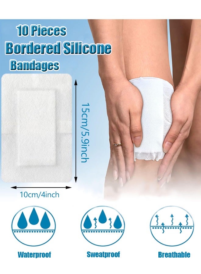10 PCS Non-Woven Fabric Wound Dressings, 4"x5.9" Waterproof Sweatproof Breathable Bandages for Wound Care, Post-Surgery, Skin Protection & Abrasion Healing - Image 2
