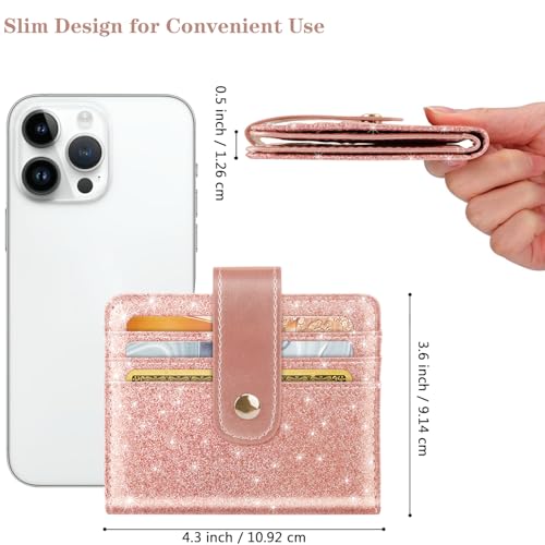 Simikol Slim Bifold Wallet RFID Credit Card Wallet Glitter Leather Small Cute Card Holder for Women, Rose Gold - Image 5