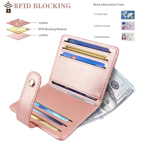 Simikol Slim Bifold Wallet RFID Credit Card Wallet Glitter Leather Small Cute Card Holder for Women, Rose Gold - Image 2