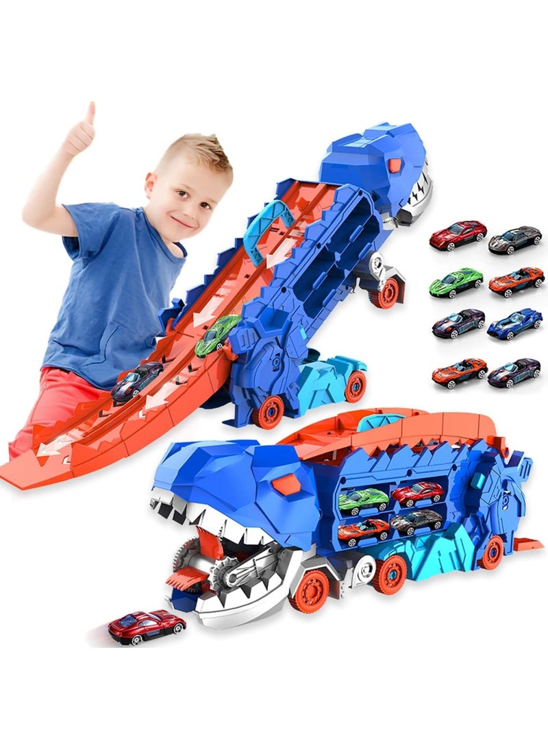 SOLARAE لعبة مسار الديناصور النهائي من سيتي، تتحول إلى ديناصور ضخم، ناقل سبائك نهائي مع مسار سباق طرد، هدايا ألعاب للأطفال من 3-6 سنوات (8 سيارات) - Image 1
