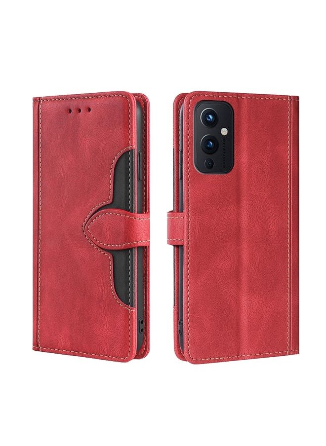 HuHa Case Cover For For OnePlus 9 Skin Feel Straw Hat Magnetic Buckle Leather Phone Case(Red) 