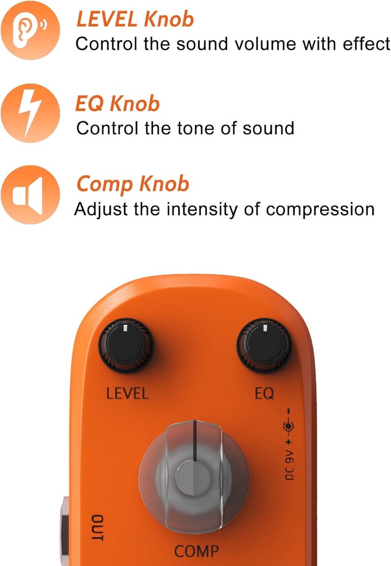 Azor Compressor Guitar Effect Pedal Ultimate Comp Pedal Compression Effect Pure Analog for Electric Guitar and Bass True Bypass - Image 3
