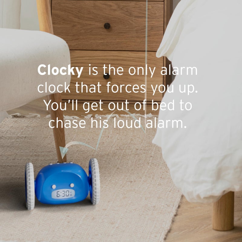 CLOCKY Extra Loud Alarm Clock for Heavy Sleepers on Wheels Rolls Runs Away Vibrating Easy to Set Super Smart Snooze Digital Bed Shaker Alarm Clock Funny Gift for Adults Kids Teens Bedrooms (Blue) - Image 3