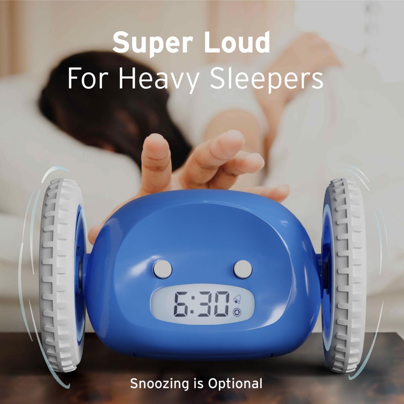 CLOCKY Extra Loud Alarm Clock for Heavy Sleepers on Wheels Rolls Runs Away Vibrating Easy to Set Super Smart Snooze Digital Bed Shaker Alarm Clock Funny Gift for Adults Kids Teens Bedrooms (Blue) - Image 5