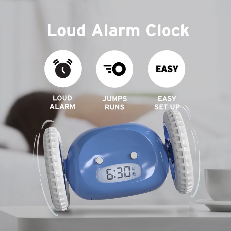 CLOCKY Extra Loud Alarm Clock for Heavy Sleepers on Wheels Rolls Runs Away Vibrating Easy to Set Super Smart Snooze Digital Bed Shaker Alarm Clock Funny Gift for Adults Kids Teens Bedrooms (Blue) - Image 2
