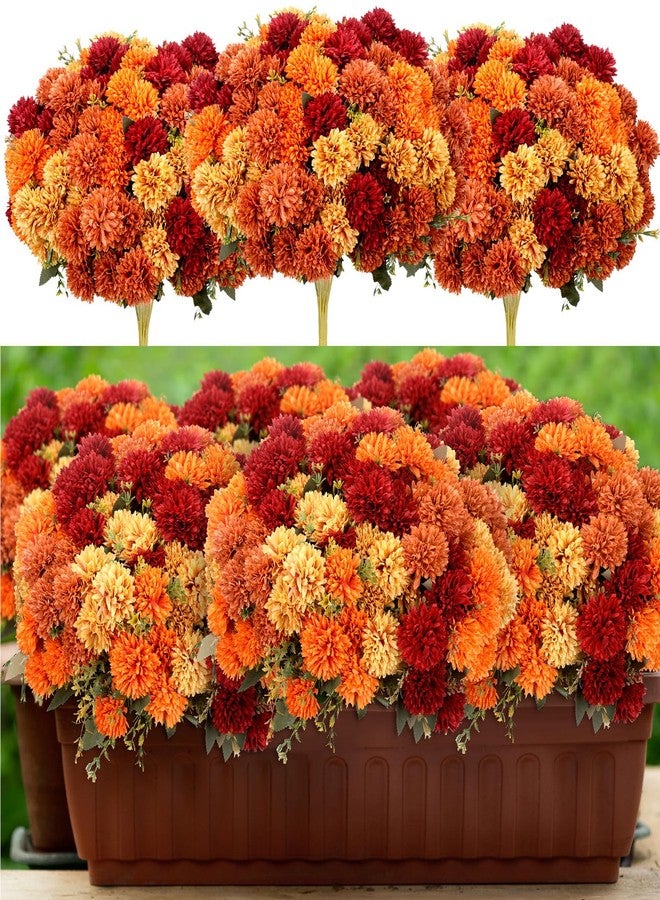 XunYee 12 Pcs Artificial Fall Flowers Faux Mums Burnt Orange Flowers Assorted Fake Silk Mums Chrysanthemums Bouquet Fall Marigold for Vase Table Floral Arrangement for Wedding Home Outdoor Autumn Decorations - Image 1