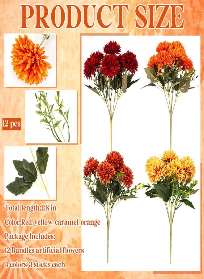 XunYee 12 Pcs Artificial Fall Flowers Faux Mums Burnt Orange Flowers Assorted Fake Silk Mums Chrysanthemums Bouquet Fall Marigold for Vase Table Floral Arrangement for Wedding Home Outdoor Autumn Decorations - Image 2