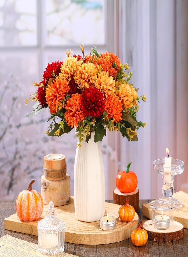 XunYee 12 Pcs Artificial Fall Flowers Faux Mums Burnt Orange Flowers Assorted Fake Silk Mums Chrysanthemums Bouquet Fall Marigold for Vase Table Floral Arrangement for Wedding Home Outdoor Autumn Decorations - Image 3