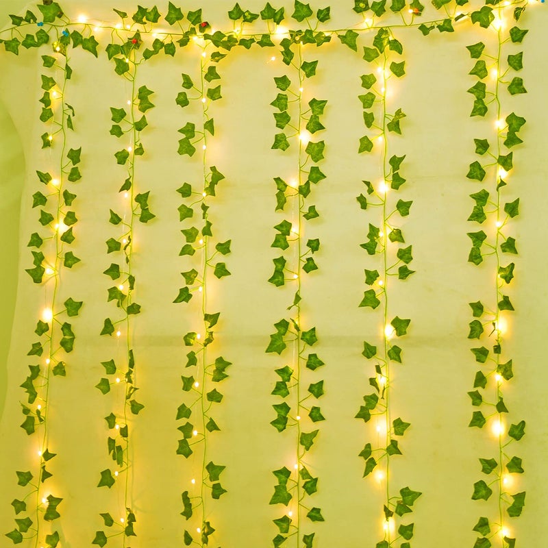 Naidiler 12 Pcs Artificial Ivy Garland Fake Vines with 32 Ft Lights String (100 LED) Decor Faux Green Hanging Plant Greenery for Wall Party Wedding Room Home Kitchen Indoor & Outdoor Decoration - Image 4