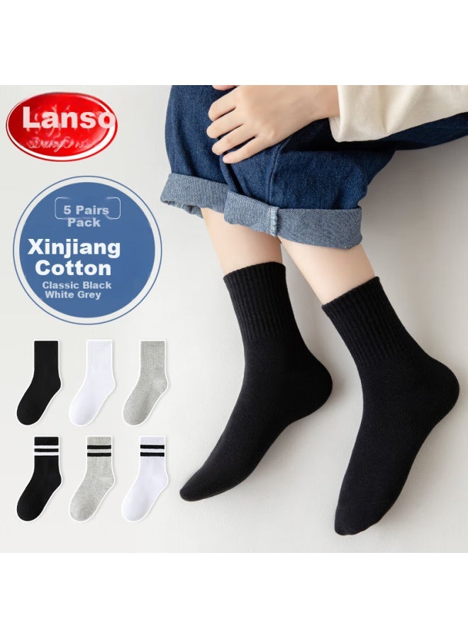 LANG SHA Langsha Children's Socks Boys' Four Seasons Campus Student White Socks Teenage Mid-tube Casual Sports Cotton Socks - Image 1