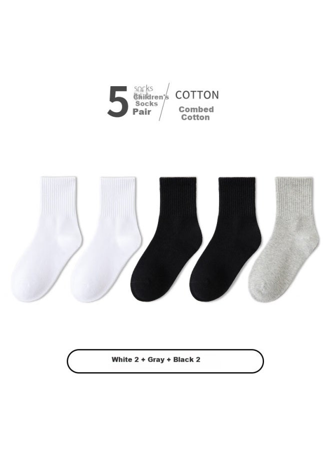 LANG SHA Langsha Children's Socks Boys' Four Seasons Campus Student White Socks Teenage Mid-tube Casual Sports Cotton Socks - Image 2