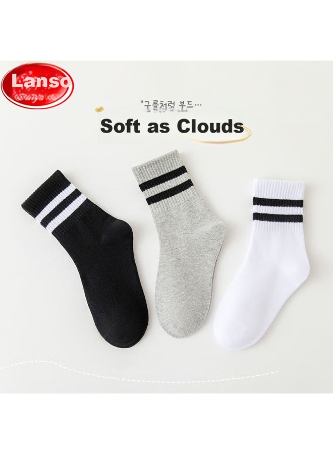 LANG SHA Langsha Children's Socks Boys' Four Seasons Campus Student White Socks Teenage Mid-tube Casual Sports Cotton Socks - Image 3