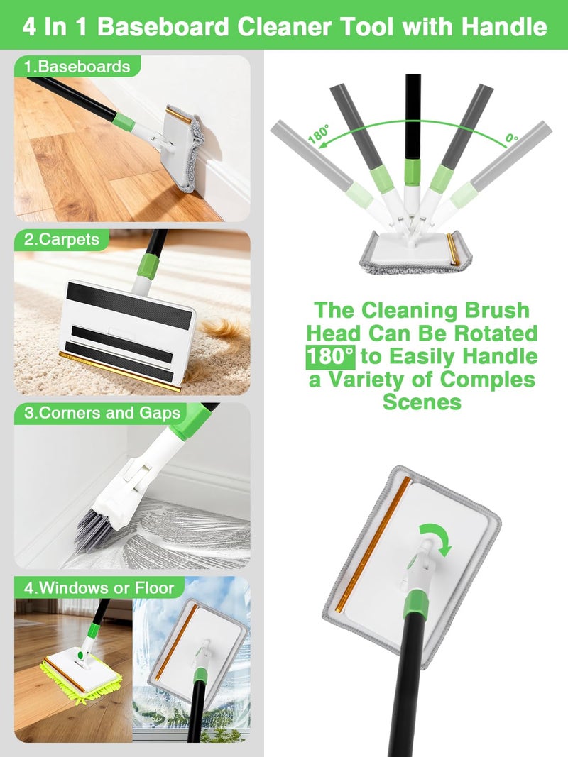 Nicecastle 4-in-1 Baseboard Cleaning Tool with Handle 5 Reusable Pads 1 Stiff Bristle Brush Carpet Rake for Pet Hair Removal Baseboard Cleaner Carpet Windows Wall Floor Bathroom Kitchen - Image 3