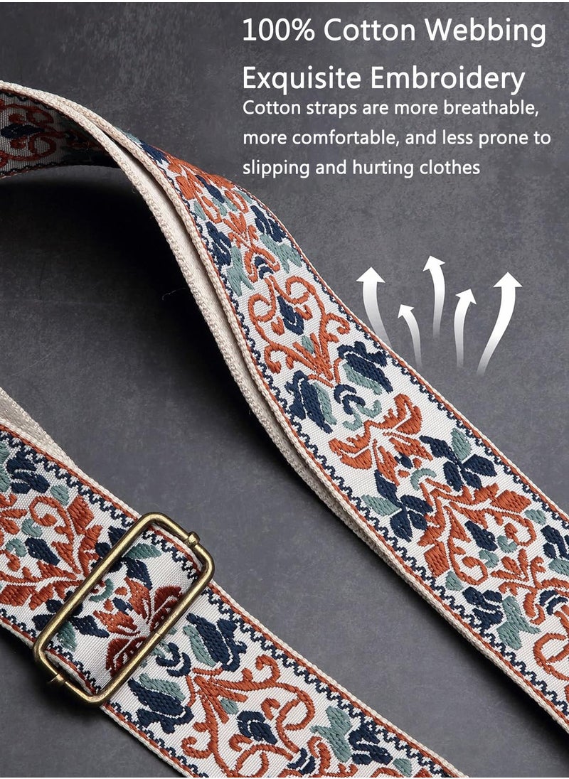 LENND Guitar Strap,Jacquard Embroidery Cotton Guitar Straps with Crazy Horse Leather Ends for Bass, Electric & Acoustic, Best Gifts for Kids, Guitarists(Golden Jacquard)  - Image 3