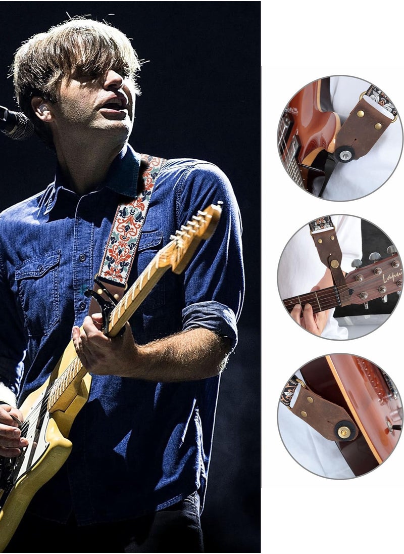 LENND Guitar Strap,Jacquard Embroidery Cotton Guitar Straps with Crazy Horse Leather Ends for Bass, Electric & Acoustic, Best Gifts for Kids, Guitarists(Golden Jacquard)  - Image 4